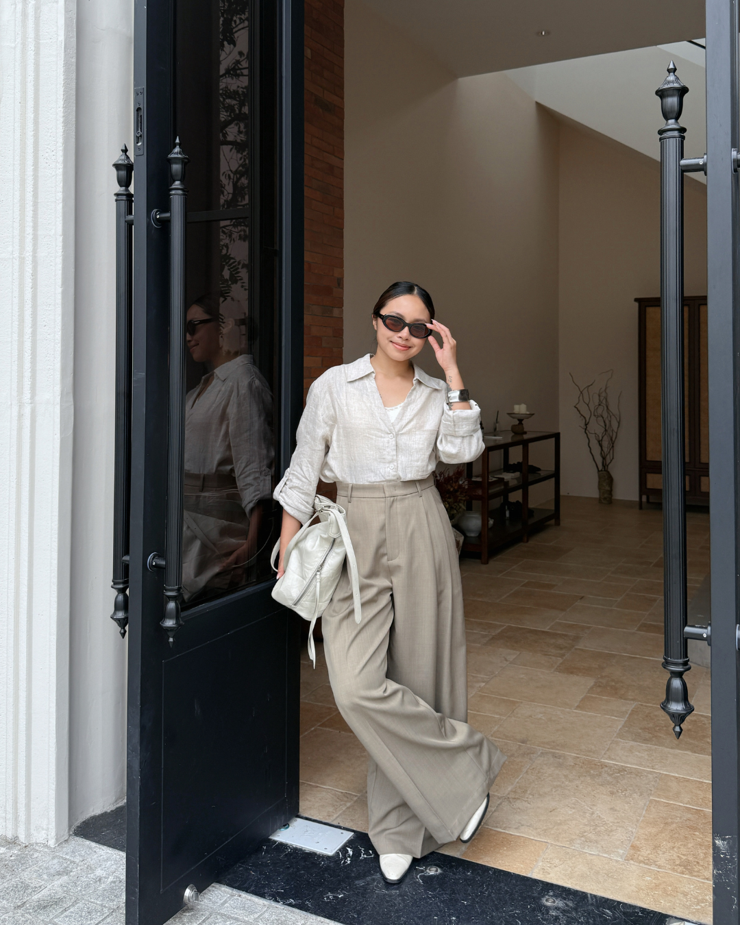 Pleated Wide Leg Suit Pants - Khaki